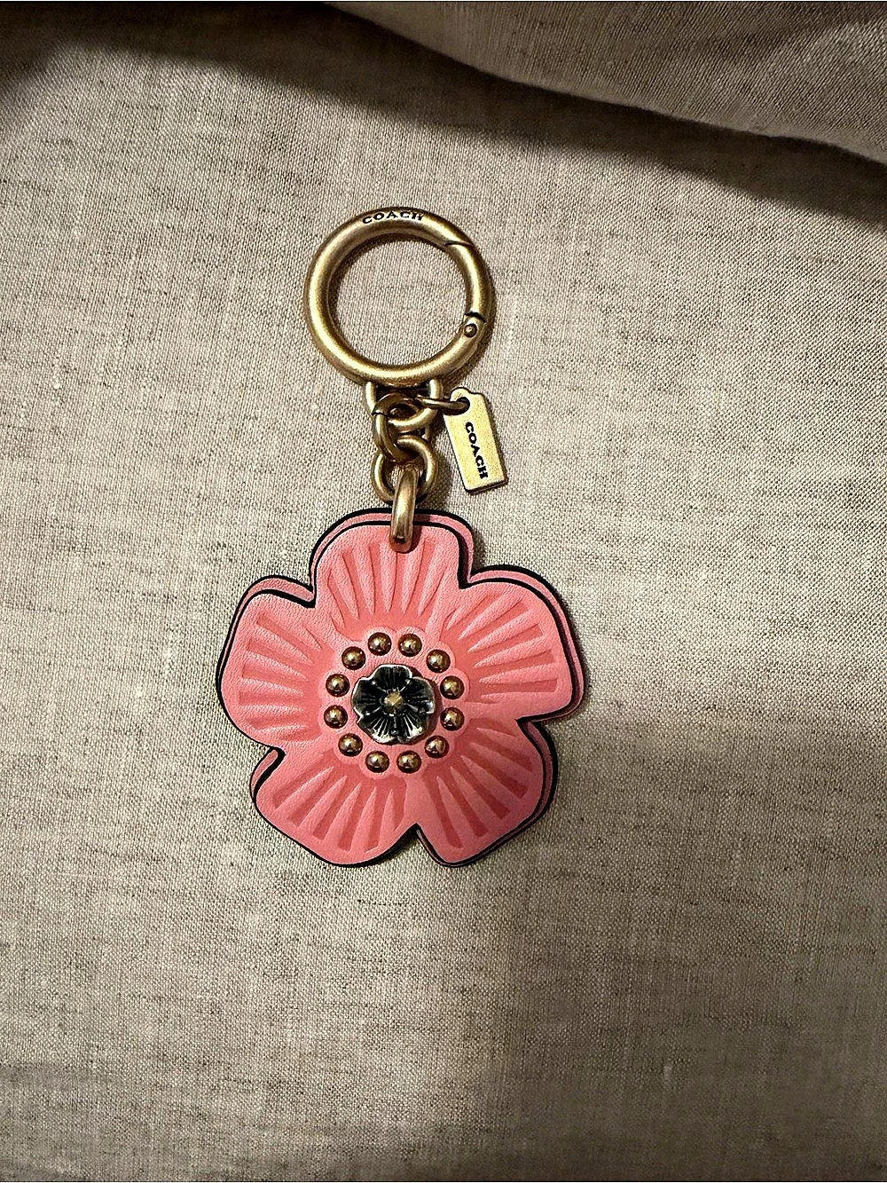 Coach Flower Keychain Charm in Pink & Gold Like New